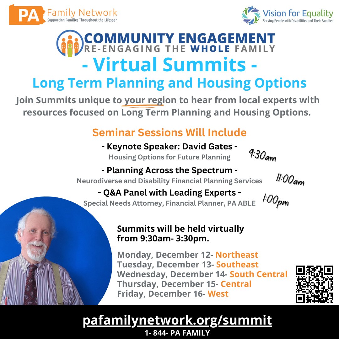 pafamilynetwork's tweet photo. Join us for a virtual summit next week from 9:30am-3:30 pm each day to hear from experts on Long Term Planning and Housing Options. https://t.co/kzO55OpRnh https://t.co/bulCwonB49