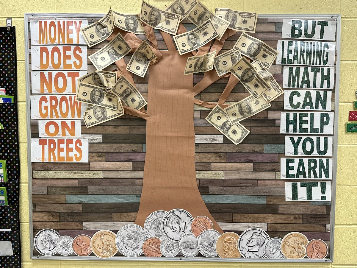 Math bulletin board.   #moneydoesntgrowontreesbutlearningmathcanhelpyouearnit  <a href="/HTSD_Crockett/">Crockett Middle School</a> <a href="/WeAreHTSD/">WeAreHTSD</a>