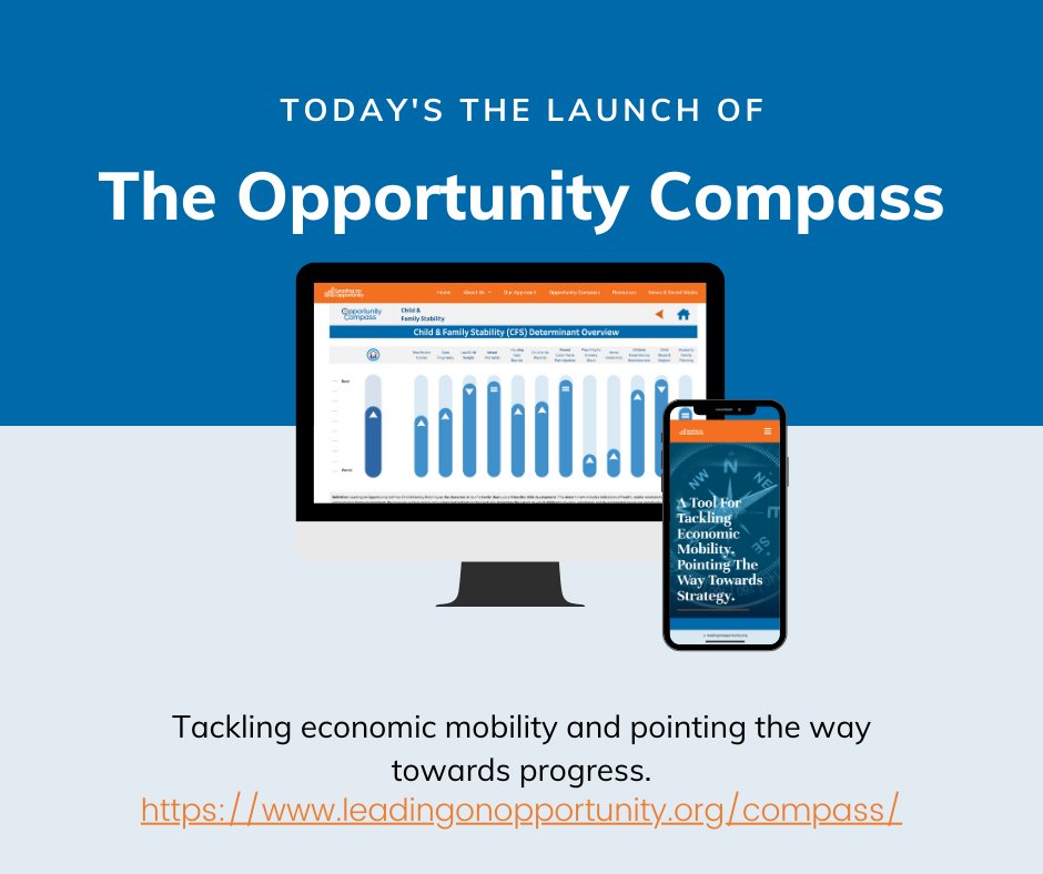 The Opportunity Compass is live! We are excited to bring this tool to the community to help measure and align our efforts to improve economic mobility. Thank you to the dozens of partners who helped our team create this vital resource. leadingonopportunity.org/compass