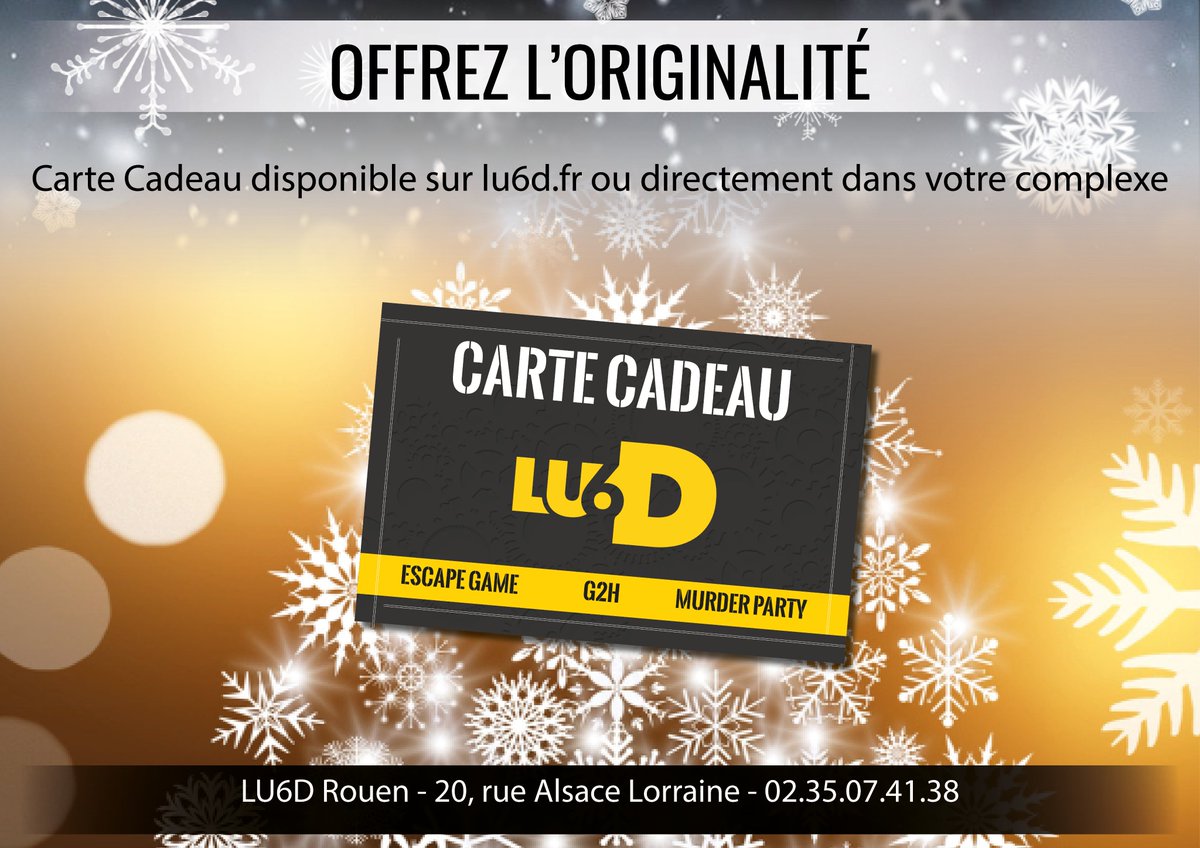 En panne d'idée pour les fêtes? Pensez à la carte cadeau #lu6d!
lu6d.fr
#escapegame #rouen #murderparty #g2h #amiens #LeMans