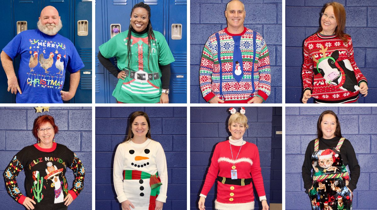 Vote in our Holiday Sweater Contest on our Facebook and Instagram! The winning teacher gets a pizza party for their study hall!