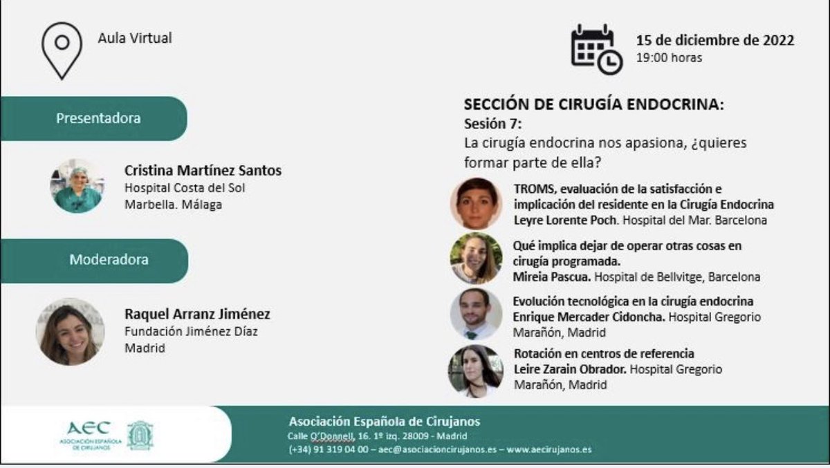 CirugíaEndocrina-AEC (@cirend_aec) on Twitter photo Una cita imprescindible para la semana que viene!.Para todos los públicos pero,en especial,para los RESIDENTES MAYORES/ADJUNTOS JÓVENES!!…Habéis pensado en dedicaros a la Cirugía Endocrina? aecirujanos.es/Aula-Virtual-A… <a href="/Cristin62820181/">Cristina Martinez-Santos</a> <a href="/raquel_arranzj/">Raquel Arranz Jimenez</a> @enriquemc1975 <a href="/pas_mir_so/">Mireia Pascua</a> Una cita imprescindible para la semana que viene!.Para todos los públicos pero,en especial,para los RESIDENTES MAYORES/ADJUNTOS JÓVENES!!…Habéis pensado en dedicaros a la Cirugía Endocrina? aecirujanos.es/Aula-Virtual-A… <a href="/Cristin62820181/">Cristina Martinez-Santos</a> <a href="/raquel_arranzj/">Raquel Arranz Jimenez</a> @enriquemc1975 <a href="/pas_mir_so/">Mireia Pascua</a>