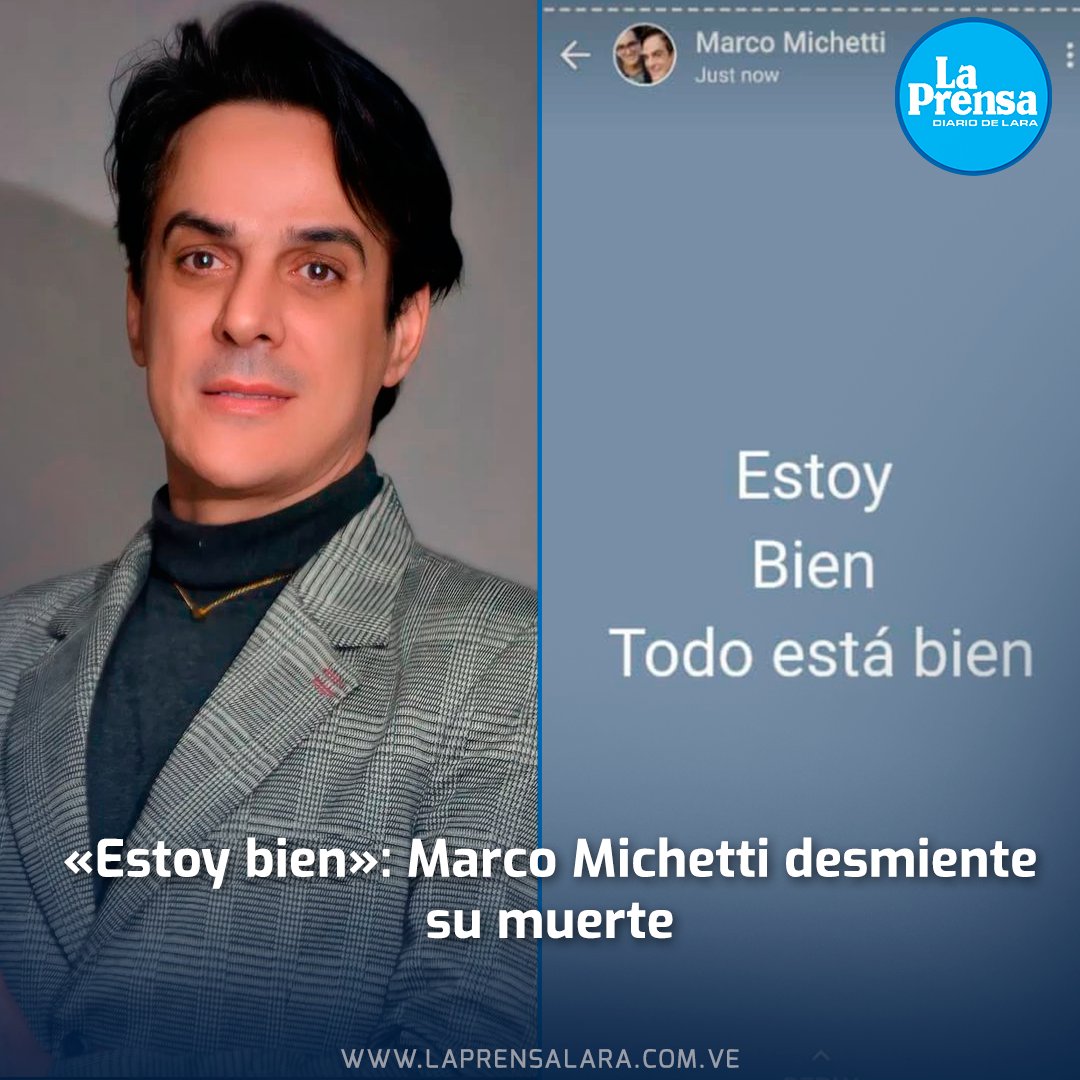 laprensalara's tweet photo. #8Dic | De manera responsable anunciamos que el diseñador de moda Marco Michetti se encuentra con vida.

“Estoy bien, todo está bien” fue el estado vía WhatsApp que publicó Michetti a las 8:57 A.M.

#Barquisimeto #Lara https://t.co/z3d6kMFqJn
