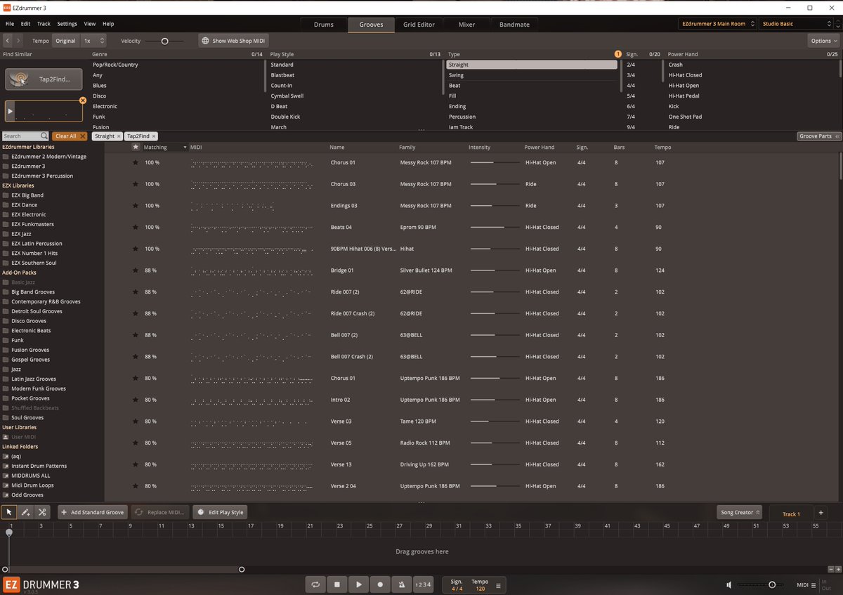 ScifiFunk's tweet image. DRUMMING DATABASE. EZDrummer 3&apos;s TAP2FIND feature has found a number of closest matches to your searched for drum beat. Post 2 of 3. #ezdrummer #tap2find #drumming