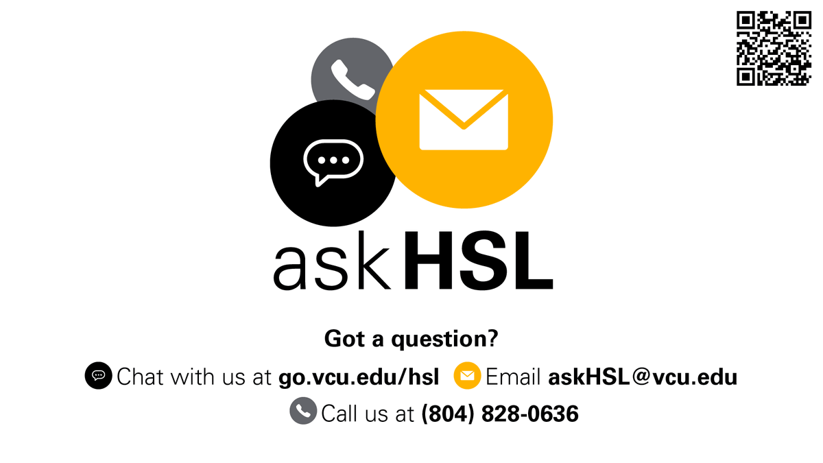 VCU Health Sciences Library (@vcuhslibrary) on Twitter photo Need research support? Want to review a search strategy or set up a time for a consultation? AskHSL! Email our librarians and we will be in touch with you soon! askHSL@vcu.edu
ow.ly/iY2w50LXqX5
#VCU #MCV #Libraries #Library #Librarian #HealthSciences #Research Need research support? Want to review a search strategy or set up a time for a consultation? AskHSL! Email our librarians and we will be in touch with you soon! askHSL@vcu.edu
ow.ly/iY2w50LXqX5
#VCU #MCV #Libraries #Library #Librarian #HealthSciences #Research