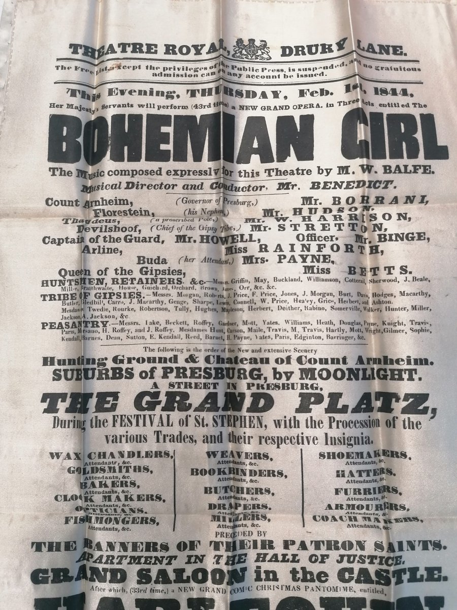 NLIreland's tweet photo. We've acquired this cover of the #libretto for The Bohemian Girl, an #opera by Irish #composer #MichaelWilliamBalfe, which premiered in the #TheatreRoyal, #DruryLane, London Nov 1843. And also a silk #playbill for #TheBohemianGirl for the same #theatre, dated 1st Feb 1844. https://t.co/aVoEOQarND