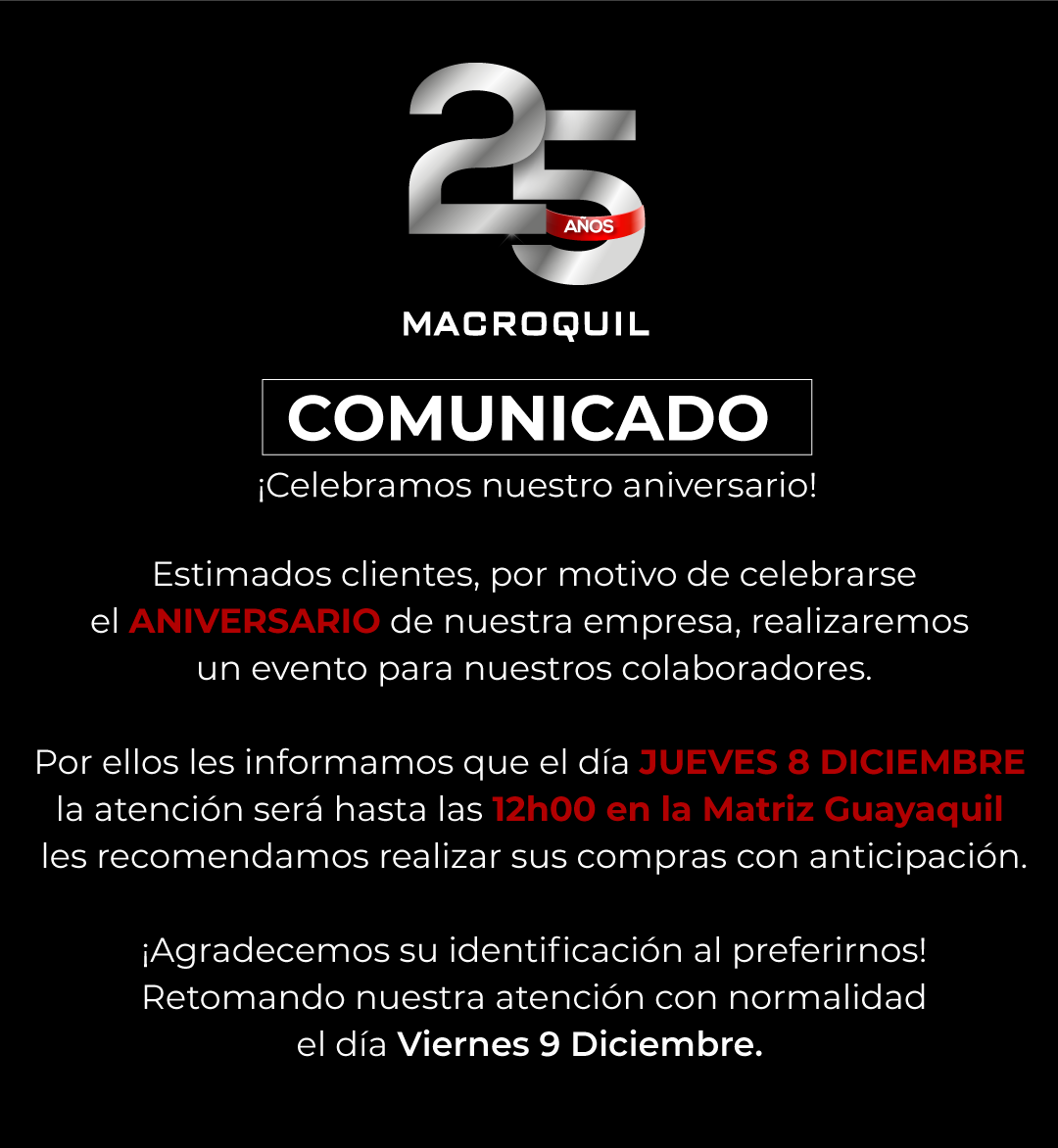 MACROQUIL's tweet photo. Celebramos nuestro aniversario🥳🎉 es por ello que el día 08 de Dic atenderemos hasta las 12h00 del día es nuestra MATRIZ GUAYAQUIL. https://t.co/wKxaec9hLh