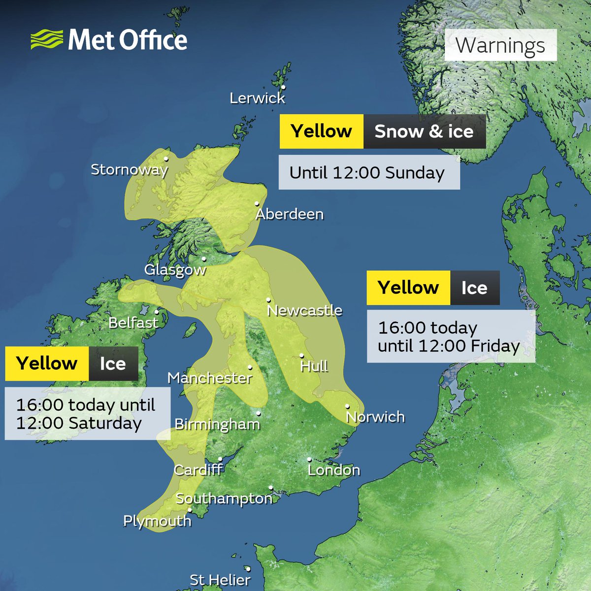 metoffice's tweet photo. Snow and ice will impact parts of the UK over the coming days ❄️

Warnings are in force so please stay #WeatherAware ⚠️

Find the latest info 👉 https://t.co/QwDLMfRBfs https://t.co/kpz56BgA5Z