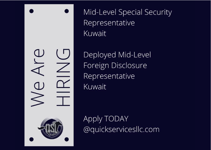 QSL638's tweet photo. We are #HIRINGNOW  for opportunities in Kuwait.
We have two immediate deployed opportunities. 

View our openings at https://t.co/3mwVux6Gp4 or email your resume to recruiting@quickservicesllc.com.

#StayInTheFight https://t.co/mweCgLtFle