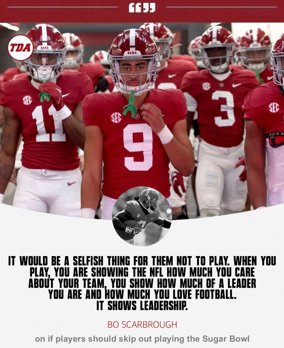 TDAlabamaMag's tweet photo. Bo Scarbrough had some strong words on Alabama players deciding whether to skip the Sugar Bowl to prepare for the NFL Draft 😲 https://t.co/31F1F7wYPR