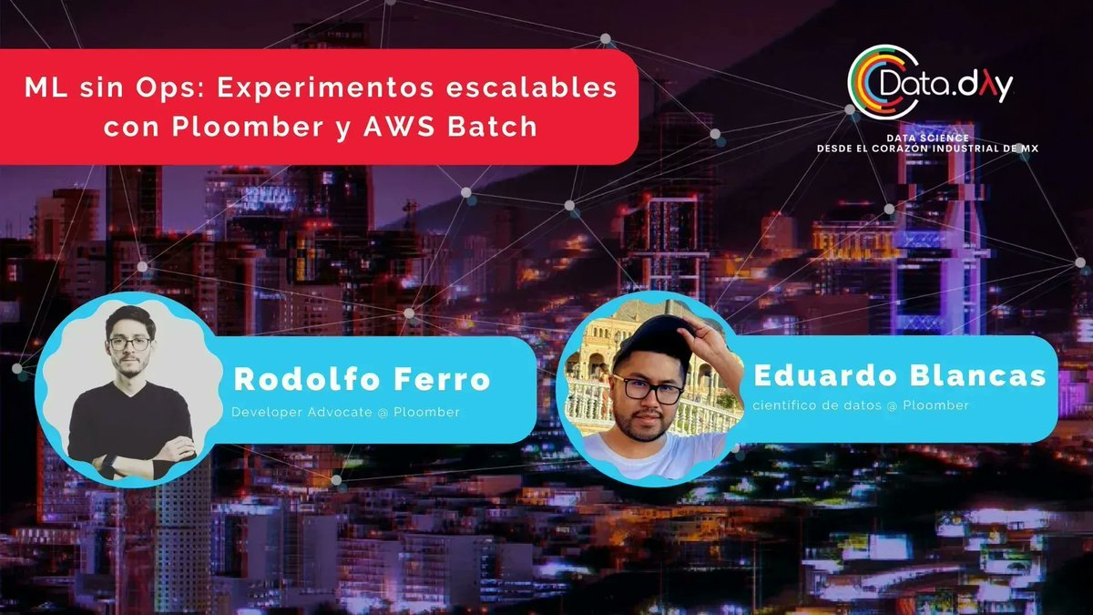 ploomber's tweet photo. If you missed #DataDay Monterrey... β³
Do not miss the virtual edition! Join us in today's presentation about #MachineLearning without the Ops, where we'll share how to scale experiments with #Ploomber on #AWS Batch.
See the full agenda: https://t.co/XTKS0kpLDf π https://t.co/VXeUEe6F3r