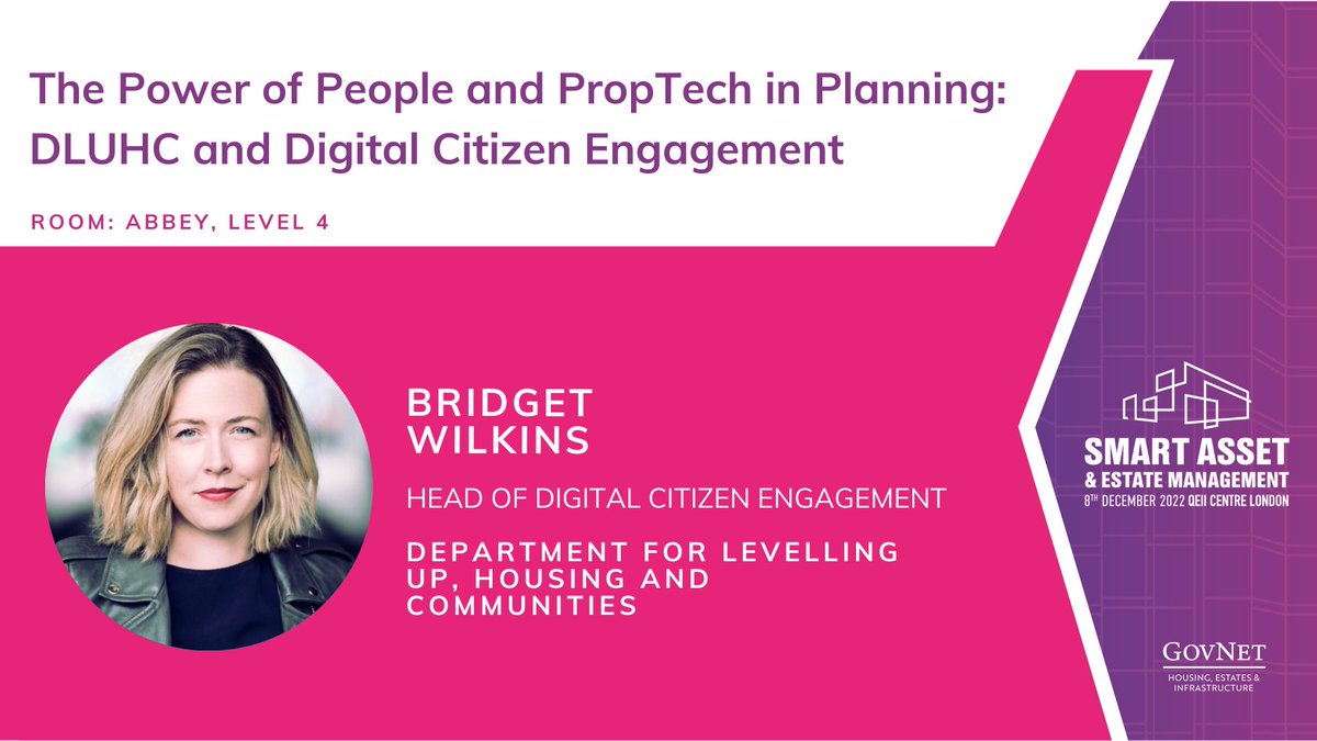(2/3) Or head over to Abbey for our ProbTech stream, which is being kicked off by Bridget Wilkins from @luhc. She will be discussing digital citizenship engagement, using 3D interactive maps to help communities visualise proposed developments.

#SmartEstates22 #PropTech