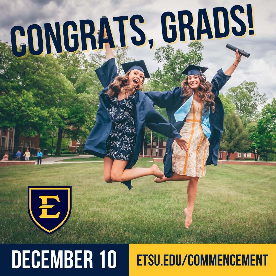 Congratulations to all our online Bucs graduating this semester! We wish you all the best! 🎓 🙌

You can stream Commencement or join in person on December 10. Check out etsu.edu/commencement for more info.

#Grads #GoBucs #Commencement