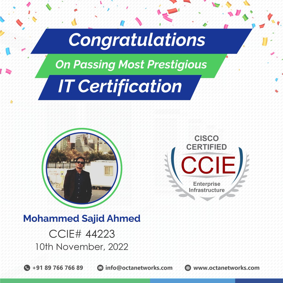 OctaNetworks's tweet photo. A little progress each day adds up to big results.
We congratulate our students on becoming CCIE certified.
#octanetworks #ccie #ccieenterprise #cisco #networkengineers #networking #technology #ciscocertification #ccietraining #cciepreparation #enterprise https://t.co/c8DhsR5Hkx