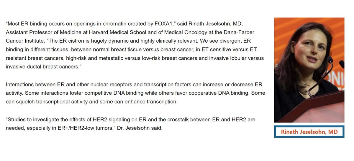 The @SABCS22 Meeting News write-up, "Osborne Symposium highlights growing understanding of HER2, ER crosstalk" featured comments from Dr. Rinath Jeselsohn's <a href="/RMJesel/">Rinath Jeselsohn</a> talk. Read the full article here: sabcsmeetingnews.org/osborne-sympos…