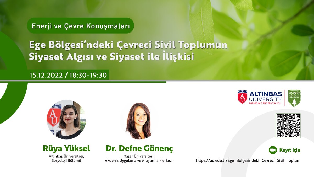 15 Aralık Perşembe 18:30'da Enerji ve Çevre Konuşmalarında Dr. Defne Gönenç'i (<a href="/defnegonenc/">defnegonenc</a>) konuk ediyoruz.

Moderatörlüğünü Rüya Yüksel’in (<a href="/ruyayuksel/">ruya yuksel</a>)  yapacağı çevrimiçi seminere kayıt için: au.edu.tr/Ege_Bolgesinde…

<a href="/altinbas_iisbf/">Altınbaş İİSBF</a> <a href="/AltinbasUniv/">Altınbaş Üniversitesi</a>