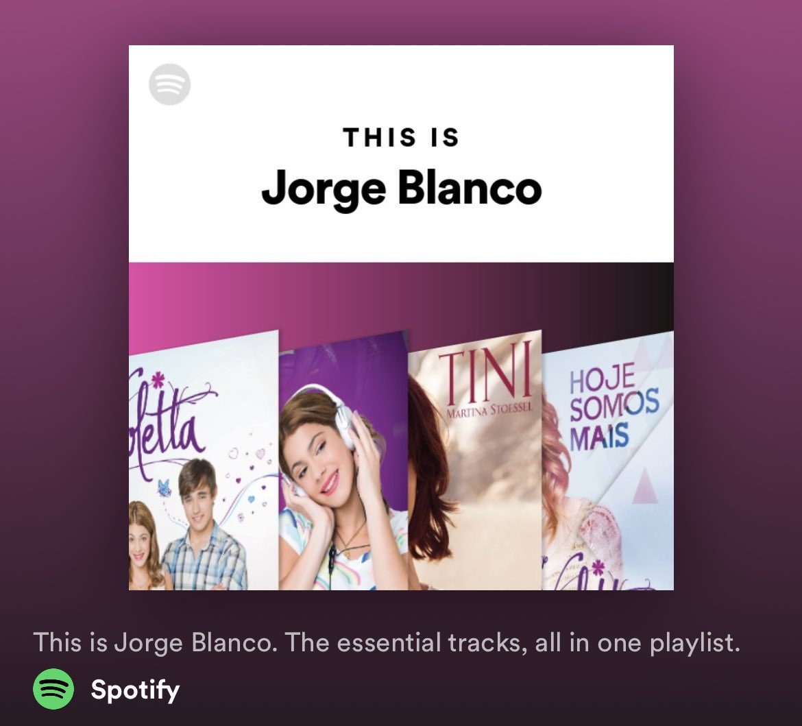 Spotify stworzyło oficjalną playlistę „This Is Jorge Blanco” jednak możemy znaleźć na niej około 5 solowych utworów. W większości uwzględnione zostały piosenki z serialu #Violetta i #PapásPorEncargo.