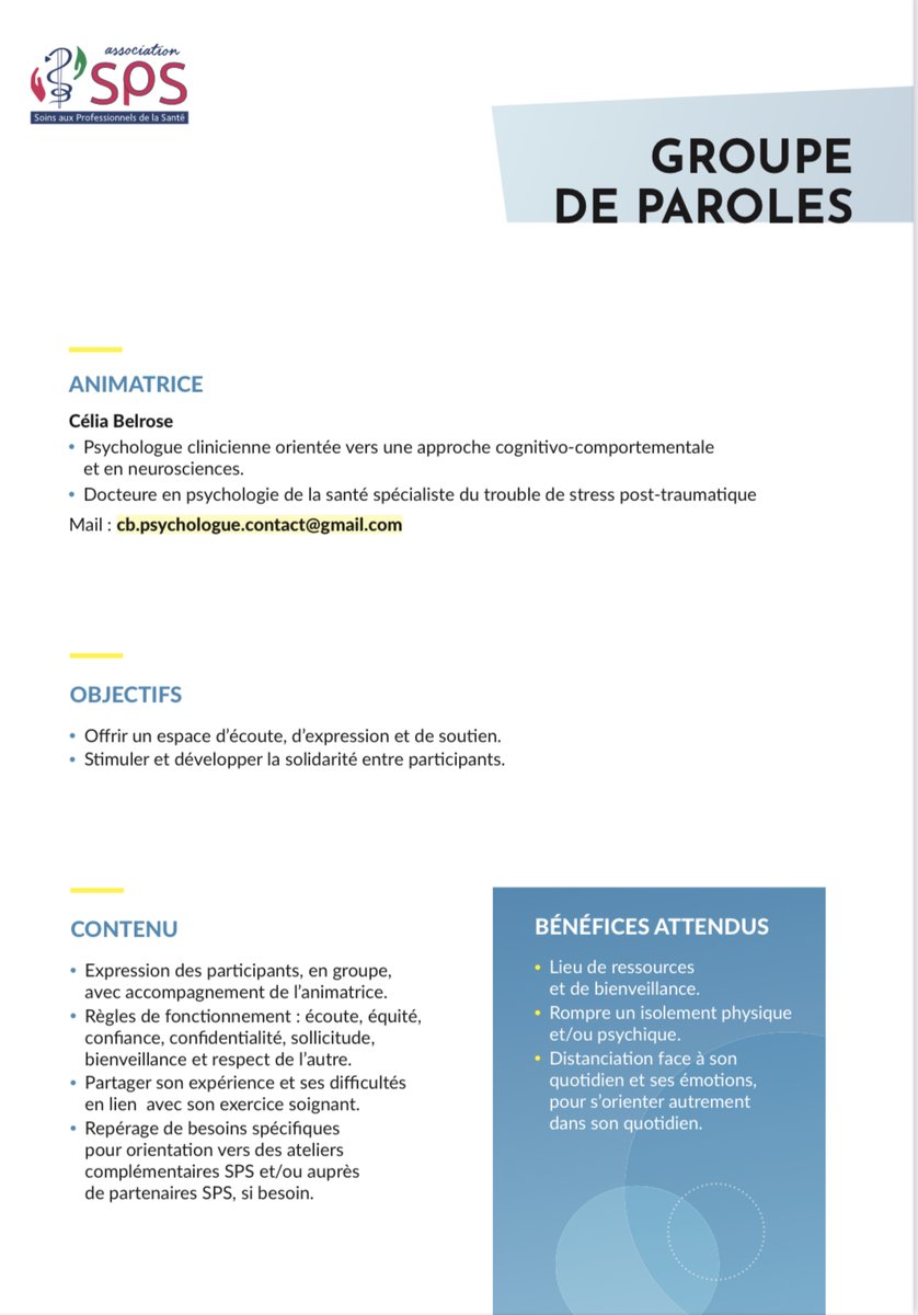 SPS_institut's tweet photo. 🔜 Participez au Groupe de Paroles en visio le vendredi 9 décembre de 17h30 à 19h30
👉 https://t.co/N2sqlXm6VO
#soutien #ecoute #soignants #prosdelasanté #groupedeparoles #santémentale #paroles #assosps https://t.co/kkhHKXfGvG