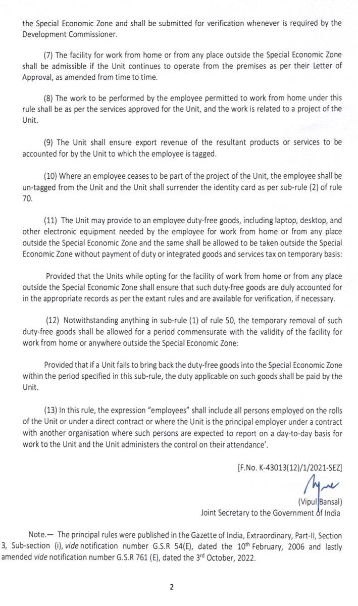 NasscomPolicy's tweet image. In a major #eodb step to enable #IT #BPM industry in #SEZ to operate a flexible #hybridwork model, @DoC_GoI has today simplified the rules. This will enable the hybrid model to stabilise &amp;amp; evolve over the next year. Huge thanks to Govt. for the support! @AA_speaks @debjani_ghosh_