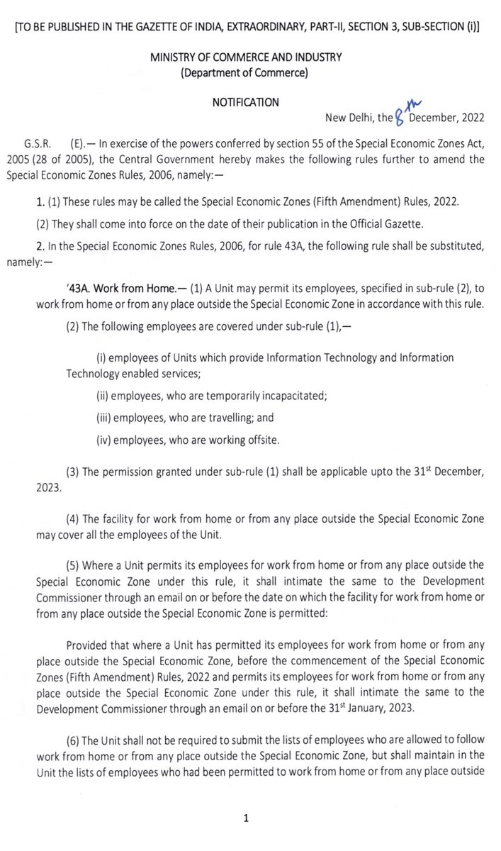 NasscomPolicy's tweet image. In a major #eodb step to enable #IT #BPM industry in #SEZ to operate a flexible #hybridwork model, @DoC_GoI has today simplified the rules. This will enable the hybrid model to stabilise &amp;amp; evolve over the next year. Huge thanks to Govt. for the support! @AA_speaks @debjani_ghosh_