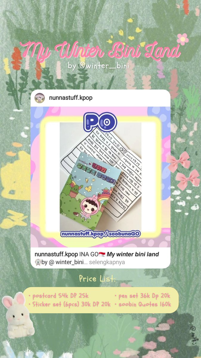 SoobunaGO's tweet photo. [INA GO🇮🇩] HELP RT
𝙈𝙮 𝙬𝙞𝙣𝙩𝙚𝙧 𝙗𝙞𝙣𝙞 𝙡𝙖𝙣𝙙 🎡by @winter_bini 
soobin goods 
postcard 54k DP 25k 
Sticker set (6pcs) 30k DP 20k 
pen set 36k Dp 20k
soobin Quotes 160k
⏳ 21.12.22
✔ Shipping kr➡INA
✔pelunasan ecomm
✔ DP
minat? DMs 
#SoobunaGO
Harga masih estimasi https://t.co/6pCmCWwJjI