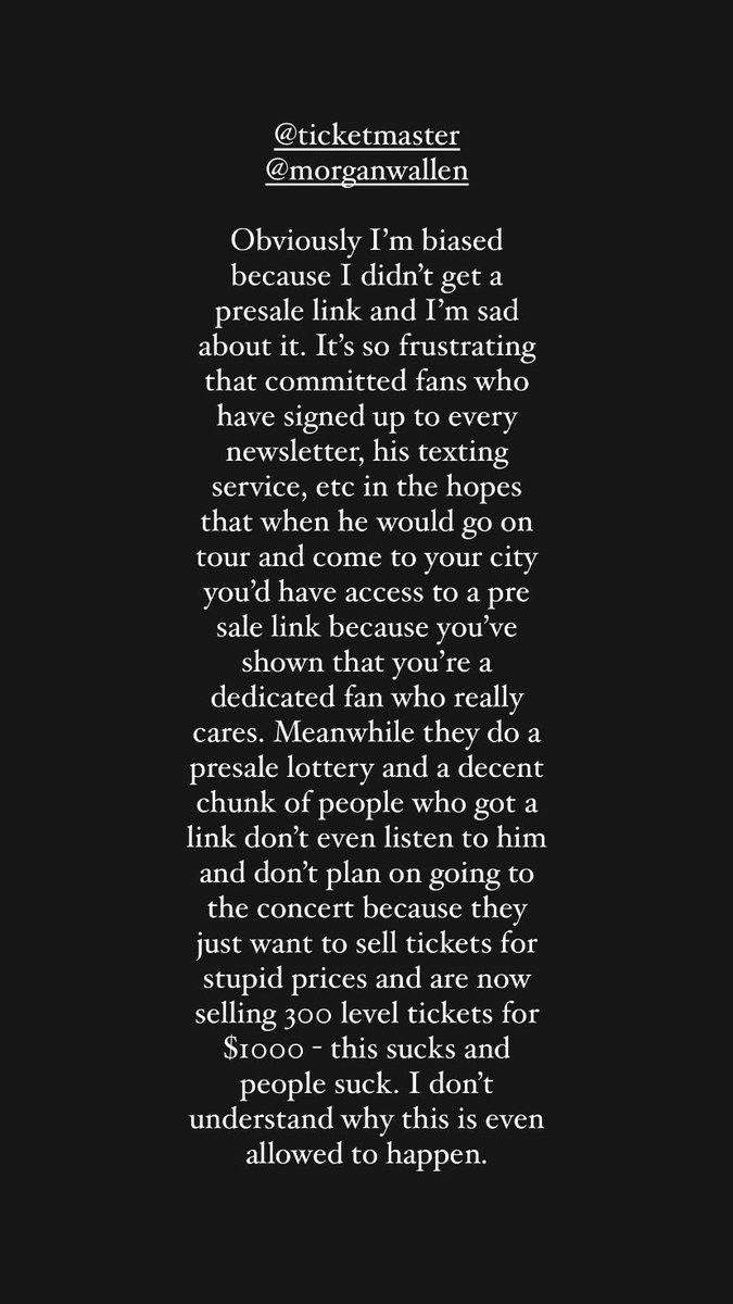 emmaabarr's tweet photo. This is so frustrating as a fan who just wants to see their favourite musician play their favourite songs. 
@Ticketmaster @MorganWallen https://t.co/t2NgMi3AU2