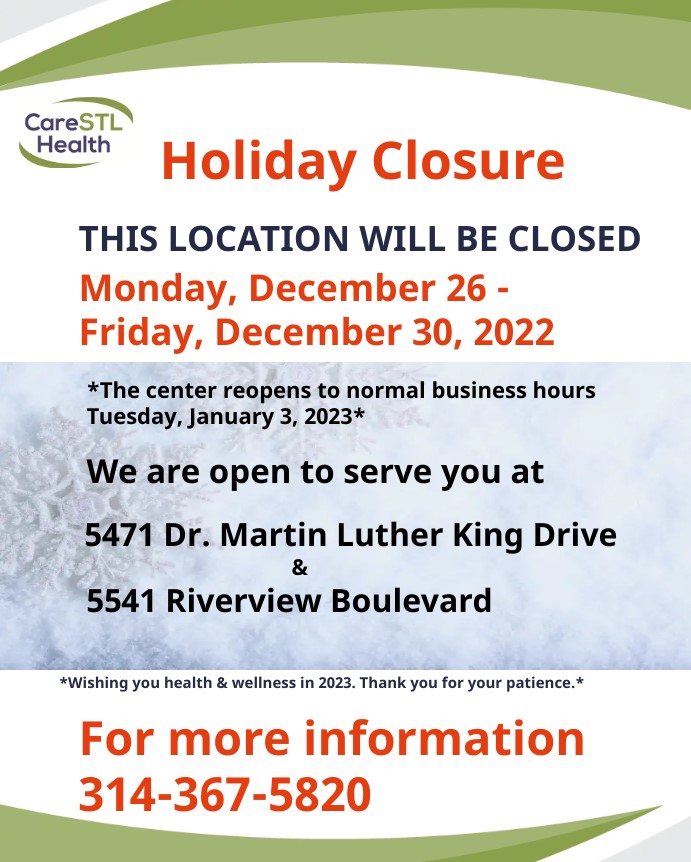 Be advised Pope, W. Florissant and Whittier locations will be closed Monday, December 26- 30, 2022.  Regular business hours resume Tuesday, January 3rd, 2023.  #holidayclosure