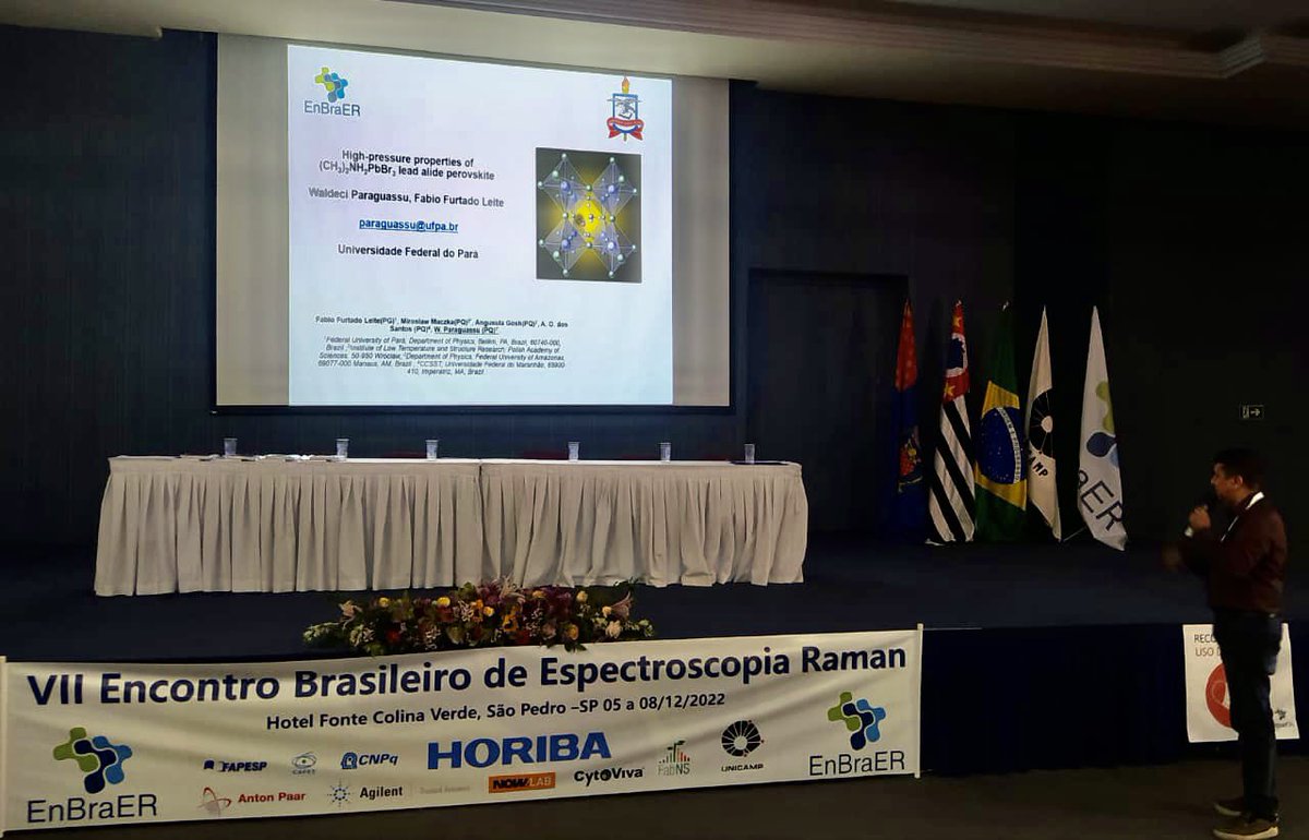 enbraer's tweet photo. Comunicação Oral 13 - Waldeci Paraguassu (UFPA) - “High-pressure properties of (CH₃)₂NH₂PbBr₃ lead halide perovskite” https://t.co/jZonw9A8uV