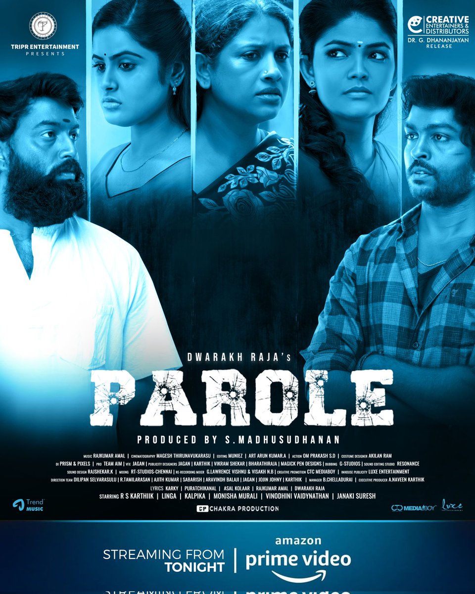 tripr_entertain's tweet photo. A suspense crime thriller #ParoleTheMovie will be streaming from Tonight on @primevideoIN

#ParoleOnPrime

@Oscl8r1 @iamdwarakh @Dhananjayang @CreativeEnt4 @madhu1134 @KarthiikPK @linga_offcl @JanakiSuresh4 @Magesh_DOP @MuniezEditor @trendmusicsouth @LuxeENTin @CtcMediaboy https://t.co/r1QEd6Zq13