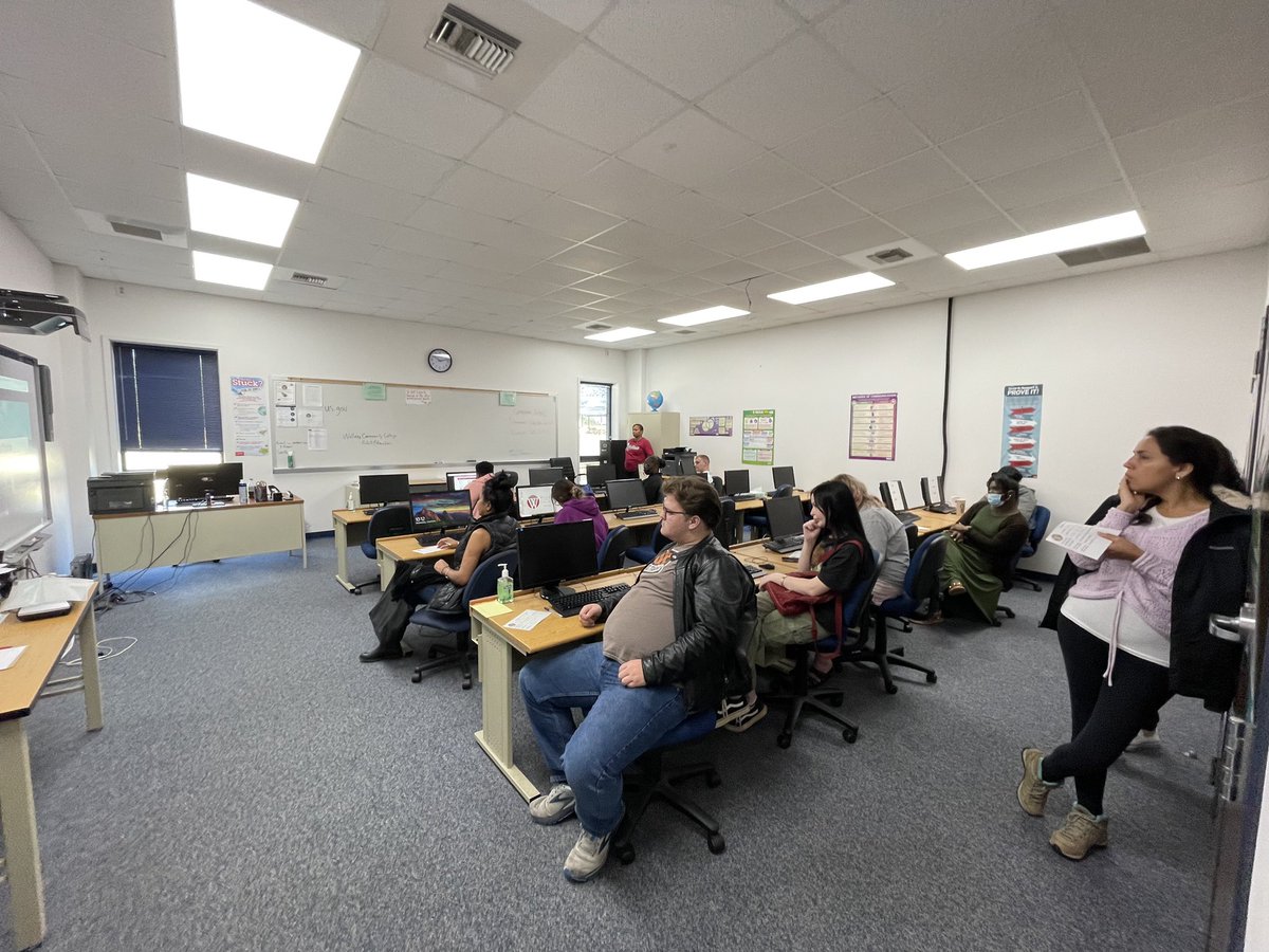 WCCAdultEd's tweet photo. Adult Education students participate in a tour of the Wallace Campus hosted by Buffae Howard, WCC recruiter, and Lee Hall, AE Career Coach. Students learn all about the educational and training opportunities awaiting them post GED completion. #students #onthemove #accs #wccd #AE https://t.co/uANqFmQh8S