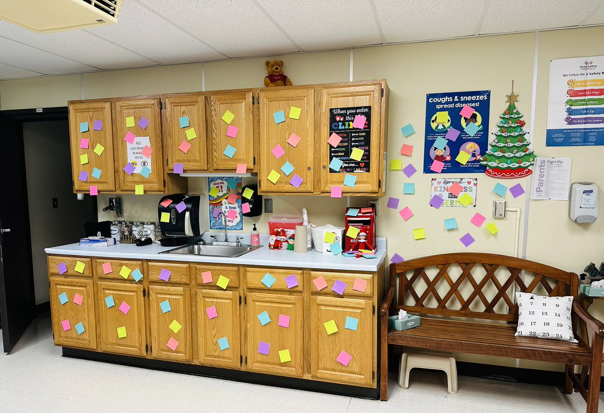 cbarberaRN's tweet photo. Thanks for decorating the health office, Jingle! 🎄Hope he cleans up after himself and replaces my sticky notes 😂😂 @QuestElementary  @HiltonCSD https://t.co/OyNb7F3hcI