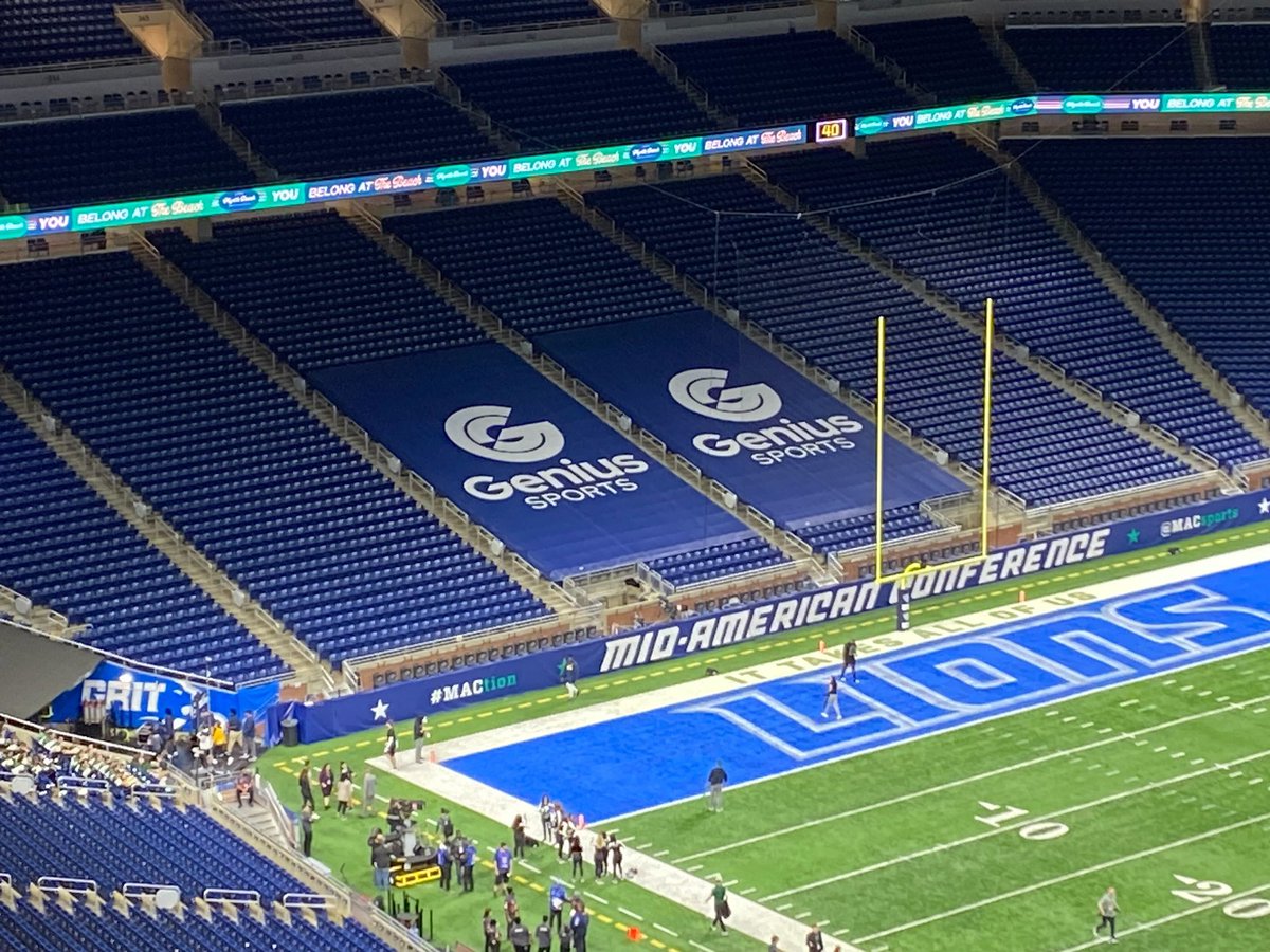 MACSports's tweet photo. Thanks to our official data partner @GeniusSports for powering the 2022 MAC Championship Game 💪

📸: Genius Sports branding all over Ford Field
📊: #NCAALiveStats captured official game stats
🕹️: #MACtion Pick ‘Em free to play game built by Genius Sports https://t.co/HOW3f8S3Kb