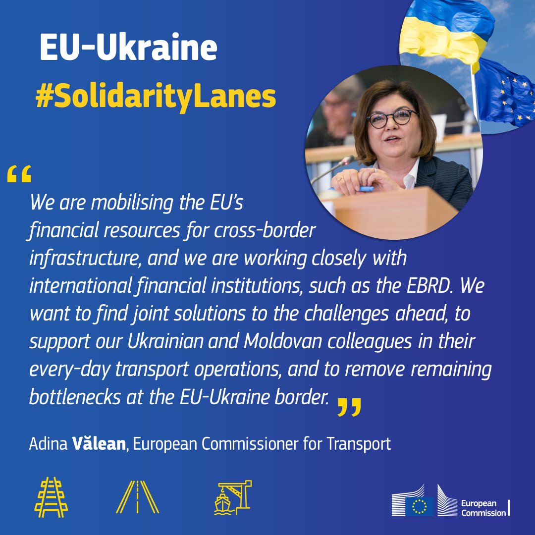 Transport_EU's tweet photo. #StandWithUkraine: Commissioner @AdinaValean at today’s high-level meeting on financing of transport infrastructure along the #SolidarityLanes 👇 https://t.co/Ql1669x05Q