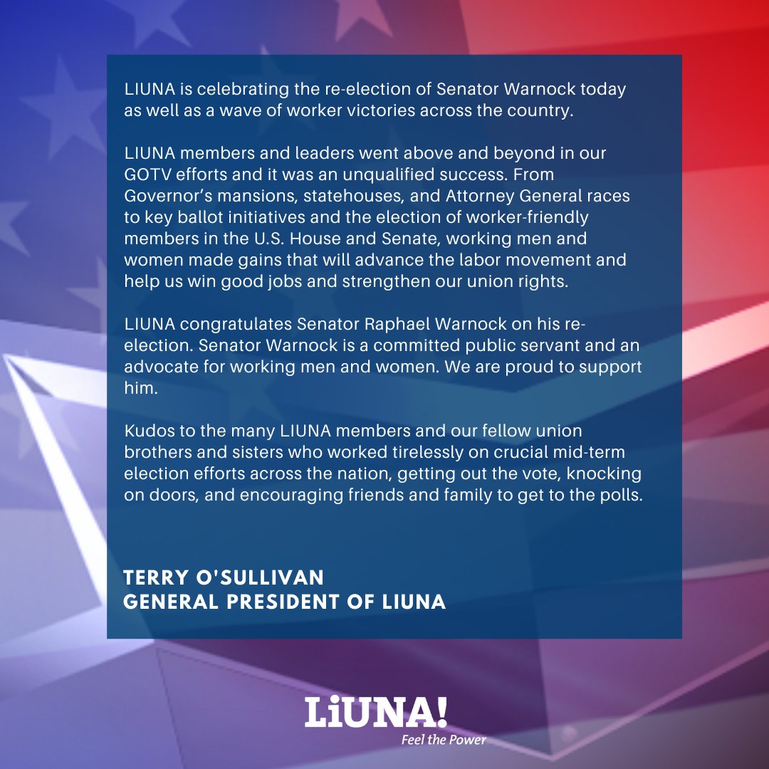 Terry O’Sullivan, General President of #LIUNA made the following statement: "Mid-Term Elections Sweep Worker Champions into Office Across the Nation"  #1u

READ STATEMENT HERE: liuna.org/news/story/mid…