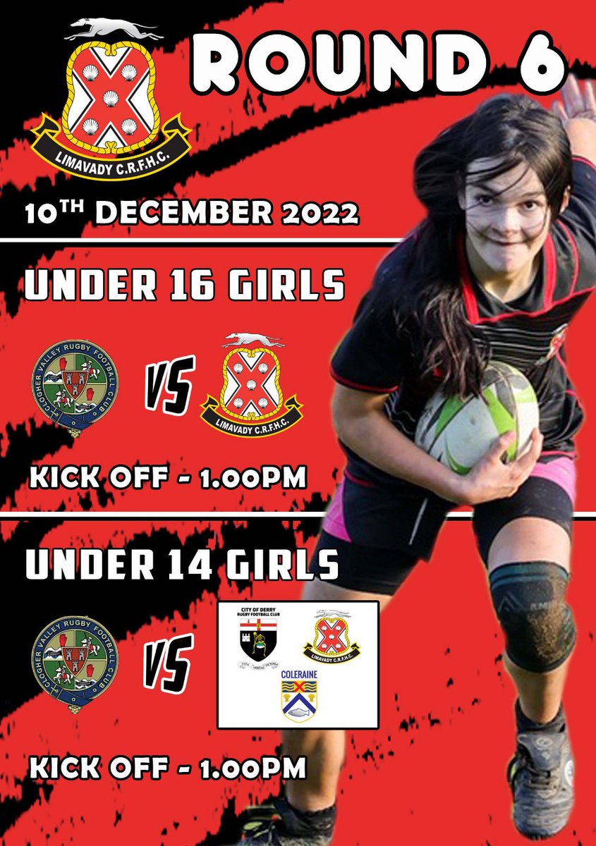 GirlsLimavady's tweet photo. Our U14 and U16 girls are in action this week as we travel to @ClogherVRFC this weekend. KO at 1pm. 

Last game of 2022, should be a spectacular show!!

Good luck girls. @UlsterBranch, @LimavadyRFC, @limavadyhigh, @stmaryslim https://t.co/2IwU9nsIz9