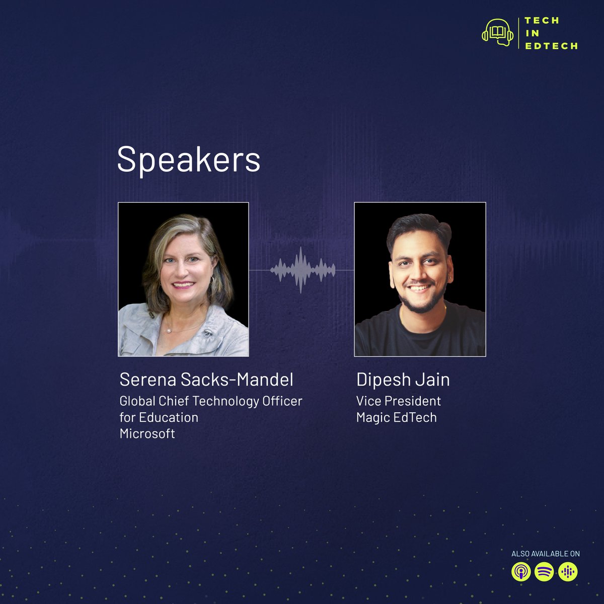 magicedtech's tweet photo. Serena Sacks-Mandel, Global CTO of Education, Microsoft, sits down with Magic to discuss some interesting #EdTech trends that she foresees in the next five years. Listen to the episode here: https://t.co/LFWcgSOOBR

#Equity #DEI #Accessible #EdTech #Podcast #ThursdayThoughts https://t.co/FXPNz23VHd