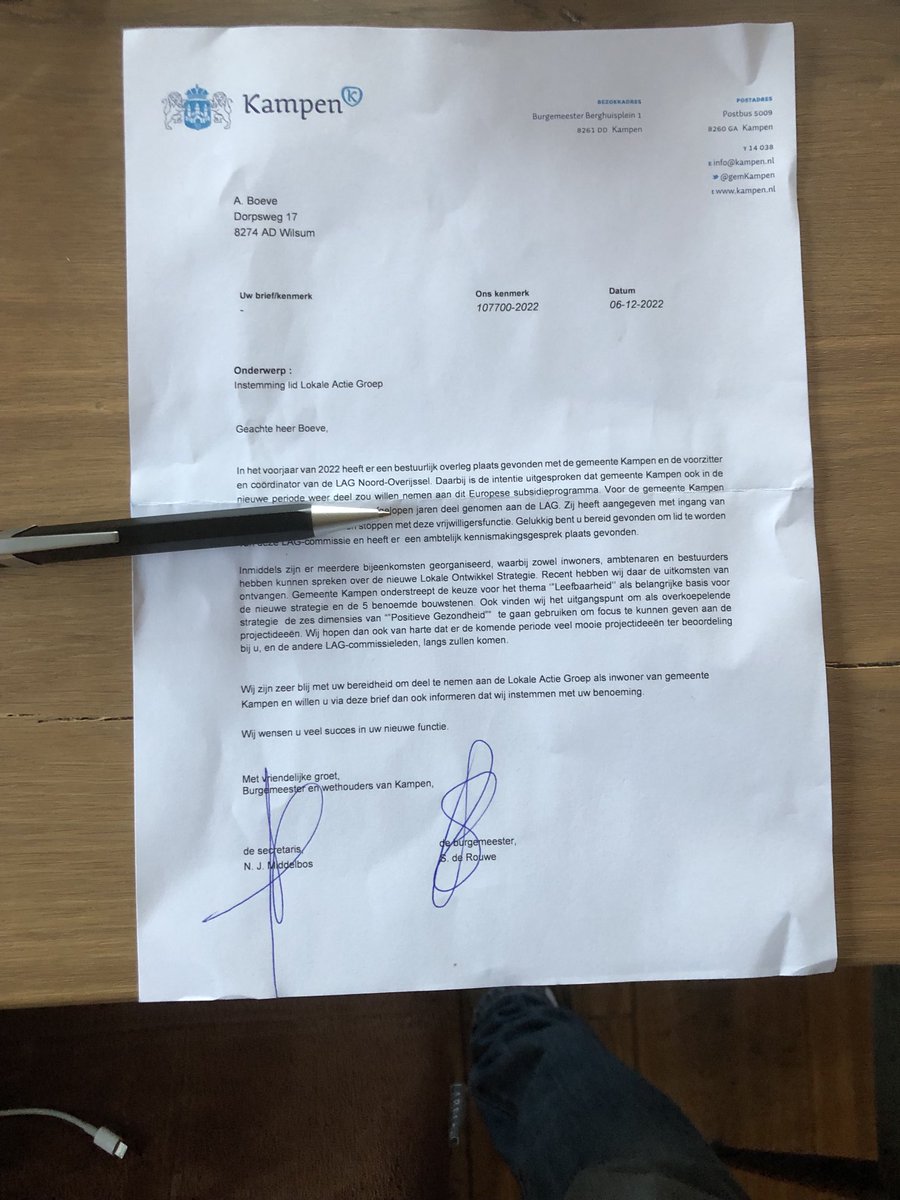 Leuke verrassing. Een warm welkom van de ⁦<a href="/gemKampen/">Gemeente Kampen</a>⁩ als nieuw lid van de Locale Actie Groep #LEADER