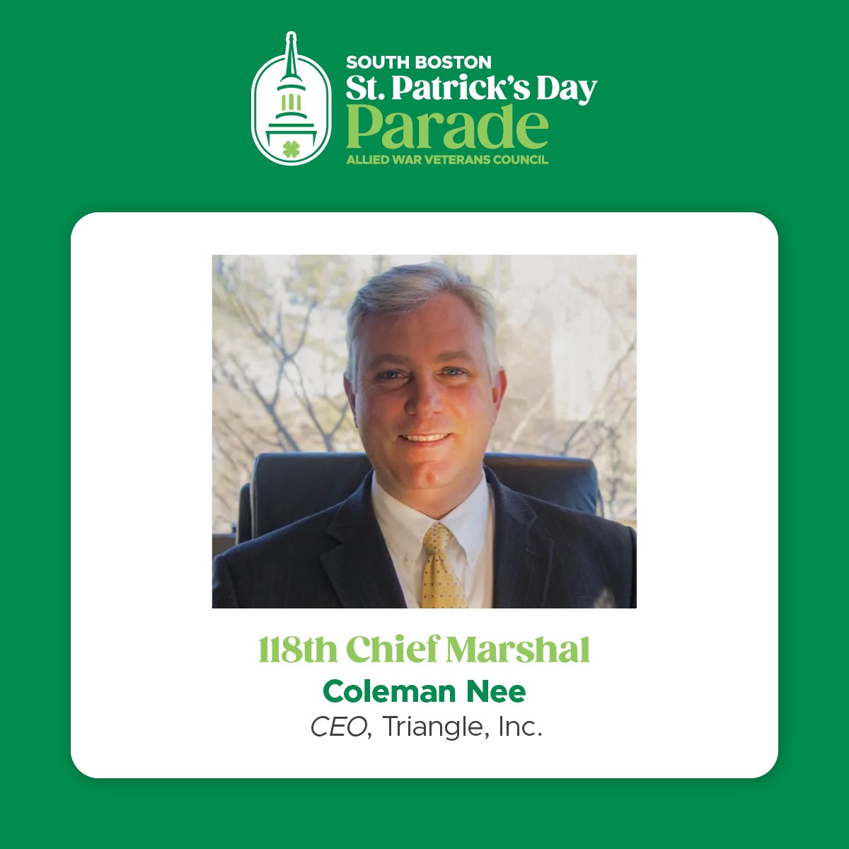 We are proud to announce that the 118th Chief Marshall is Coleman Nee, CEO of Triangle, Inc., a not for profit focused on improving the lives of persons with disabilities. Read more here: southbostonparade.org/chief-marshals…