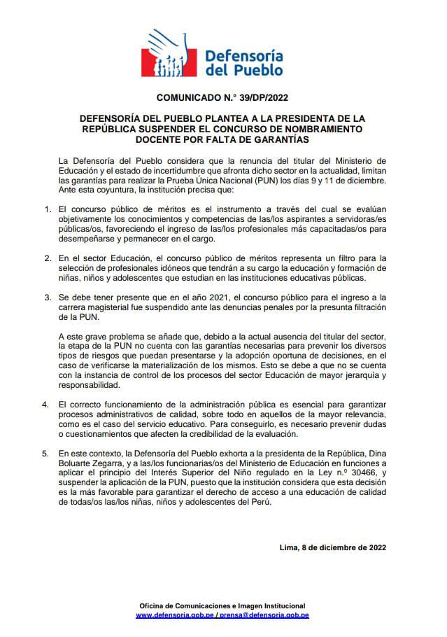 #Comunicado Solicitamos a la presidenta de la República suspender el concurso de nombramiento docente por falta de garantías. 👉bit.ly/3uAnKPT