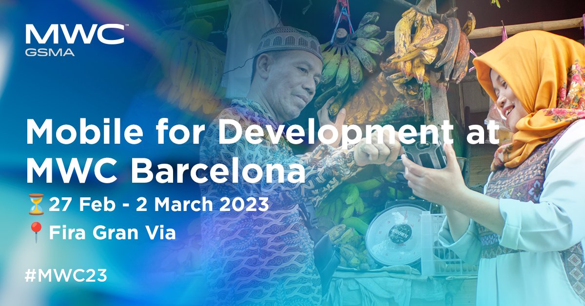 Get ready for #MWC23!
Join us from 27 February to 2 March, to be part of our discussions on global topics including climate resilience, financial &amp; digital inclusion, the gender gap &amp; start-up innovation.🙌
Learn more &amp; register your interest 👉 ow.ly/NRtU50LYvb2
#M4DatMWC