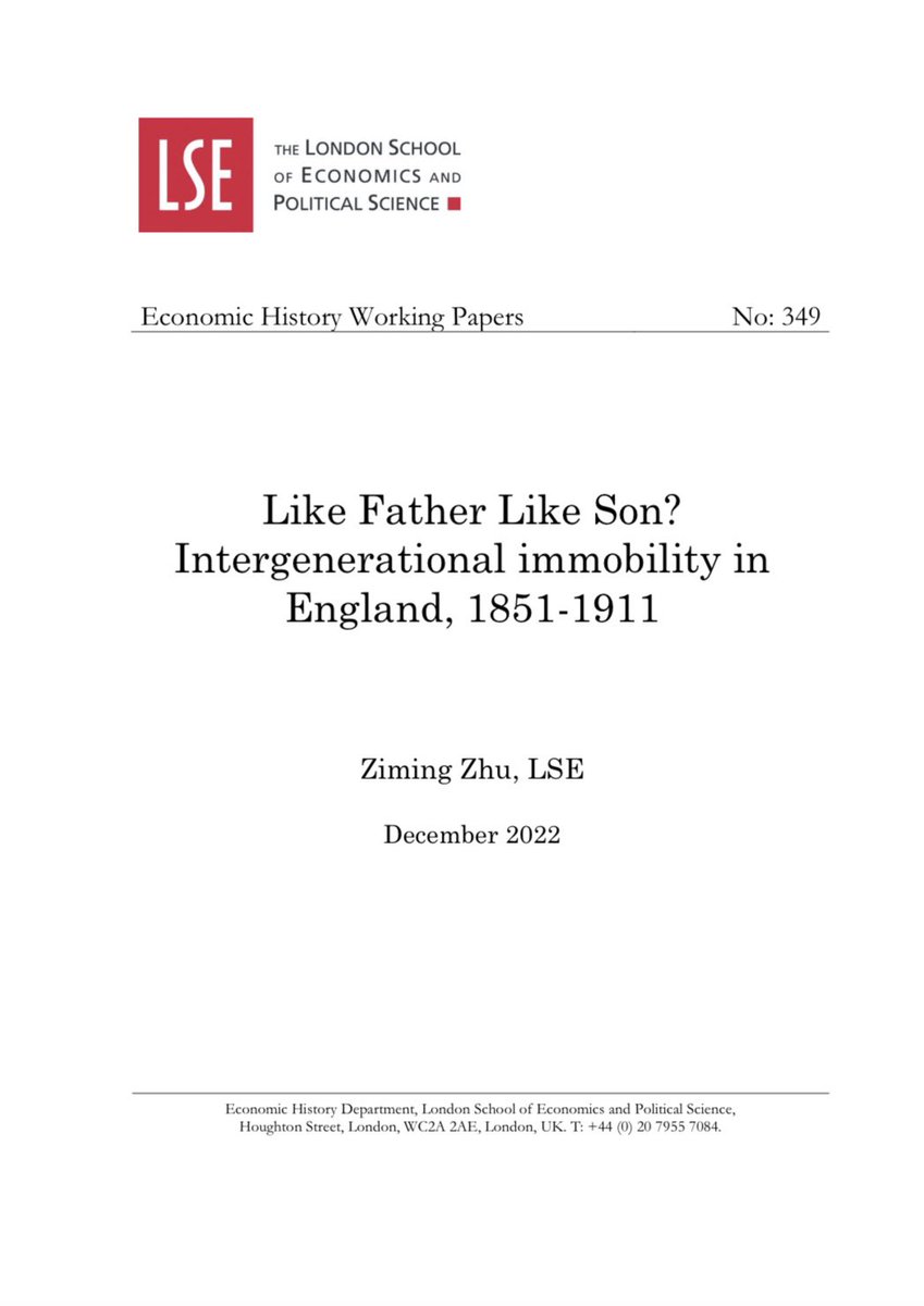 ZimingZhu7's tweet photo. Pleased to say that my working paper on intergenerational mobility in England, 1851-1911 is now available on https://t.co/IDPXr1jc6i. https://t.co/tnnCyZUwsw