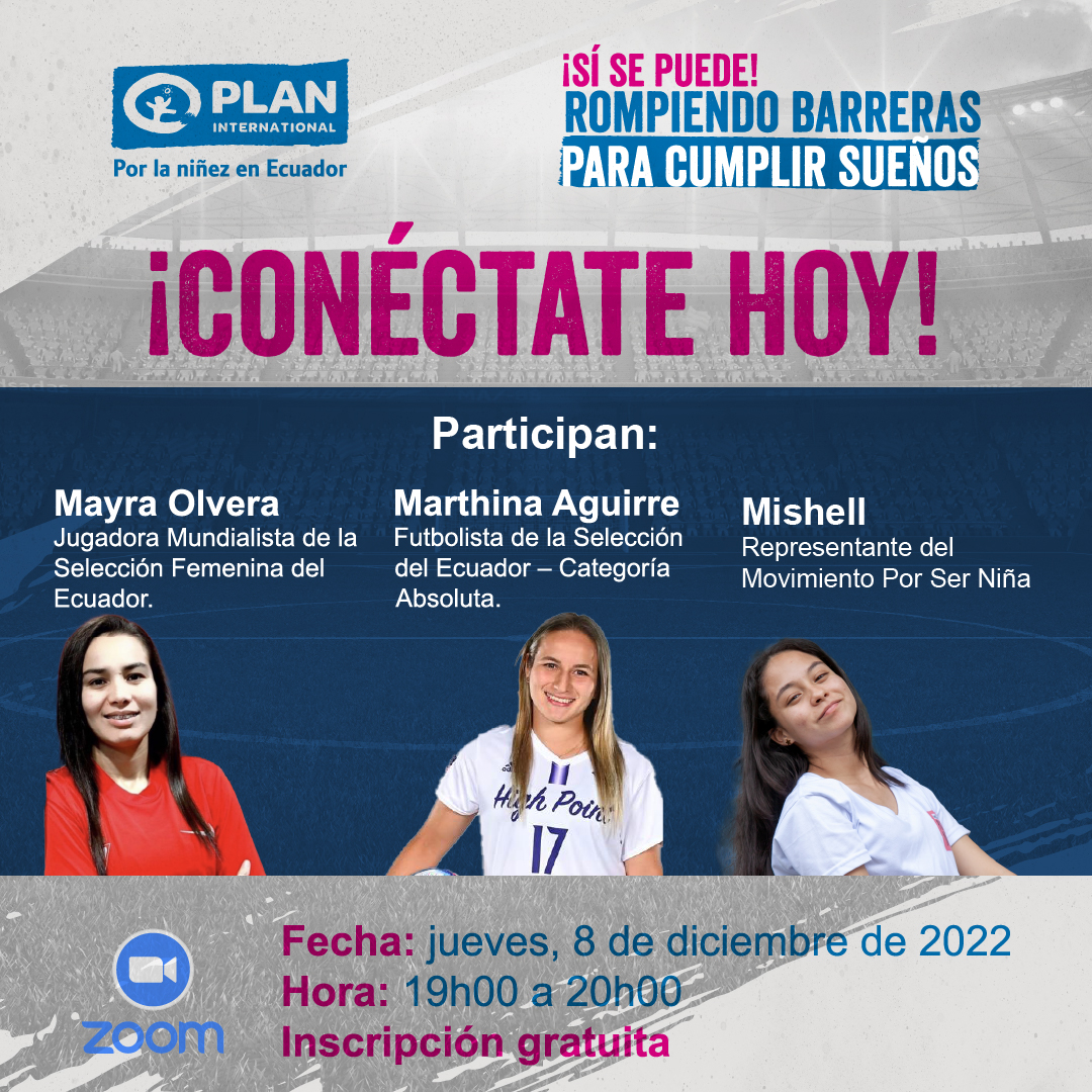 Plan_Ecuador's tweet photo. 🥳 ¡Es hoy! Conéctate a las 19:00 al webinar:⚽🏃‍♀️ ¡Sí se puede! Rompiendo barreras para cumplir sueños en el que Mathina Aguirre y Mayra Olvera compartirán su experiencia en el futbol profesional.

💙Inscríbete en 👉 https://t.co/T2x9BR72HY https://t.co/MvGwaLjzMx