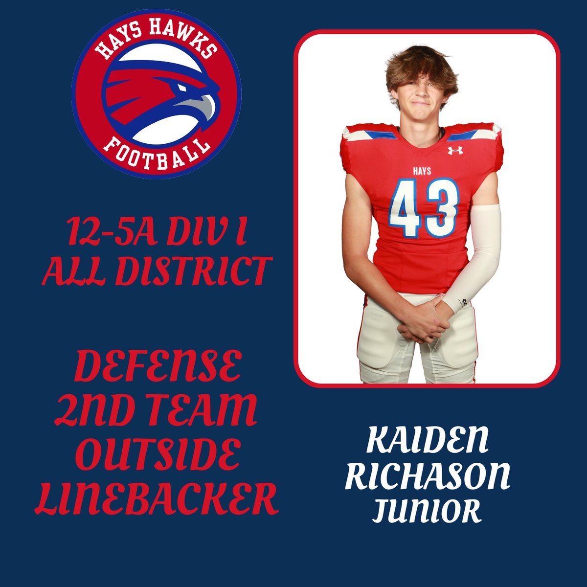 GOHAYSHAWKS's tweet photo. Congratulations Hawks on earning All District Honors! Great job! @hayshawksfb @Hays_Hawks https://t.co/yFGKYDbphZ