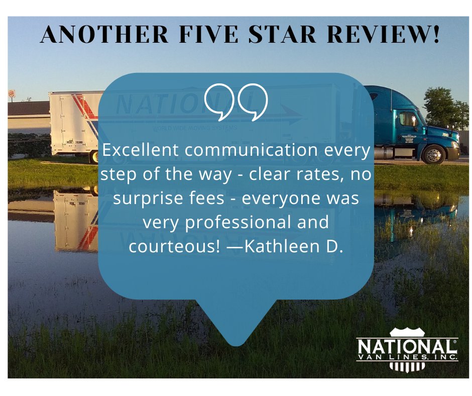 Excellent communication and no surprise fees!

#NVLMoves #TrustedMovers #Moving #MovingCompany #Movers #FiveStarReview #NationalVanLines