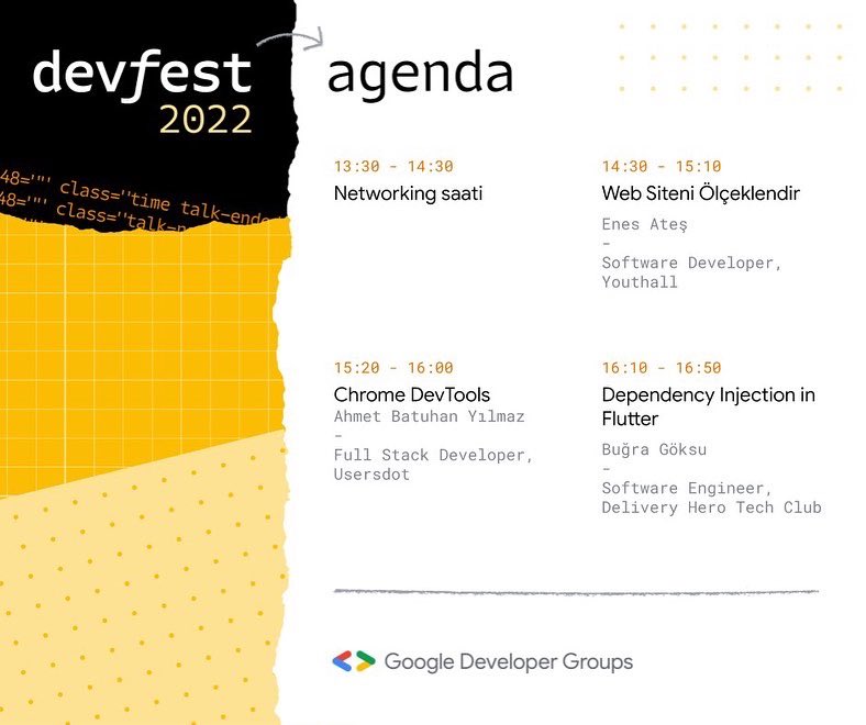Mersin’in en büyük geliştirici festivaline davetlisiniz! 💥 

Karşınızda GDG Mersin ve GDSC Mersin Üniversitesi’nin ortaklaşa düzenlediği DevFest’22 Mersin'in acendası! 🎉

🗓️ 11 Aralık 2022, Pazar
⏰ 11:00 
📍 Mersin Büyükşehir Belediyesi Kongre ve Sergi Sarayı 

#DevFestMersin