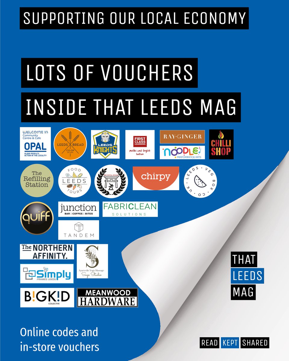 More reasons to open up your THAT LEEDS MAG. Lots of vouchers for local #leeds businesses inside. Treat yourself, treat someone else. There's a nice mix of online discount codes and use in person vouchers. Don't get the print? Find it online: thatleedsmag.co.uk