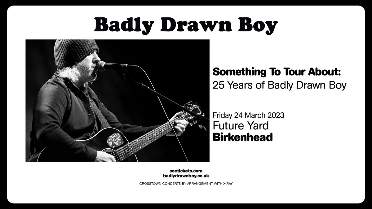 Future Yard (@future_yard) on Twitter photo NEW SHOW
We're made up to be playing host to the legend that is <a href="/badly_drawn_boy/">Badly Drawn Boy</a> in March next year, as part of the Something To Tour About run of shows!
Ticket go on sale on Tuesday at 9am via See Tickets/futureyard.org. NEW SHOW
We're made up to be playing host to the legend that is <a href="/badly_drawn_boy/">Badly Drawn Boy</a> in March next year, as part of the Something To Tour About run of shows!
Ticket go on sale on Tuesday at 9am via See Tickets/futureyard.org.