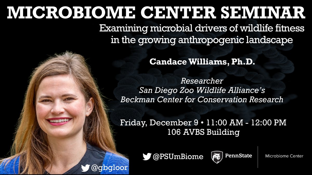 PSUmBiome's tweet photo. Tomorrow, @canda007 will be telling us about her work combining #microbial, #metabolomic, and molecular #endocrinological assessments to understand microbial impacts on wildlife fitness.

If you are not on campus, please feel free to DM us for a video link. https://t.co/aySI6J8QLO