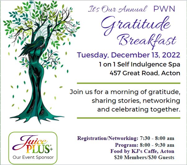 MWestChamber's tweet photo. Our Annual MWCoC Professional Women's Network (PWN) Gratitude🙏💗Breakfast!
Tues 12/13 7:30-9am
 @ 1 on 1 Self Indulgence Spa Acton 
Sponsor: Juice Plus,food by KJ's Caffe Acton
Community Connection is ActonTV
$20 members/$30 guests. RSVP @ https://t.co/7Cs4jPKGIl
#MWCoC #ActonMA https://t.co/pvewDZ3ITv