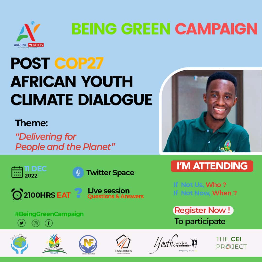ArdentYouths's tweet photo. I have joined the Being Green Campaign. Kindly join this Youth Climate Action Move so as to raise our voices in fighting against climate change and save our planet for the sake of today's and tomorrows generation. IF NOT US, WHO? ; IF NOT NOW, WHEN?
#PostCOP27Reflection #SDG13 https://t.co/C8Accju0ZN